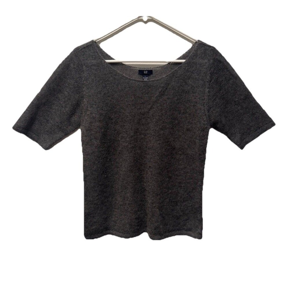 Gap Womens Large Gray Mohair‎ Blend Short Sleeve Pullover Sweater Quiet Luxury